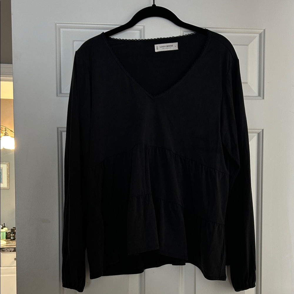Lucky Brand Black V-Neck Blouse